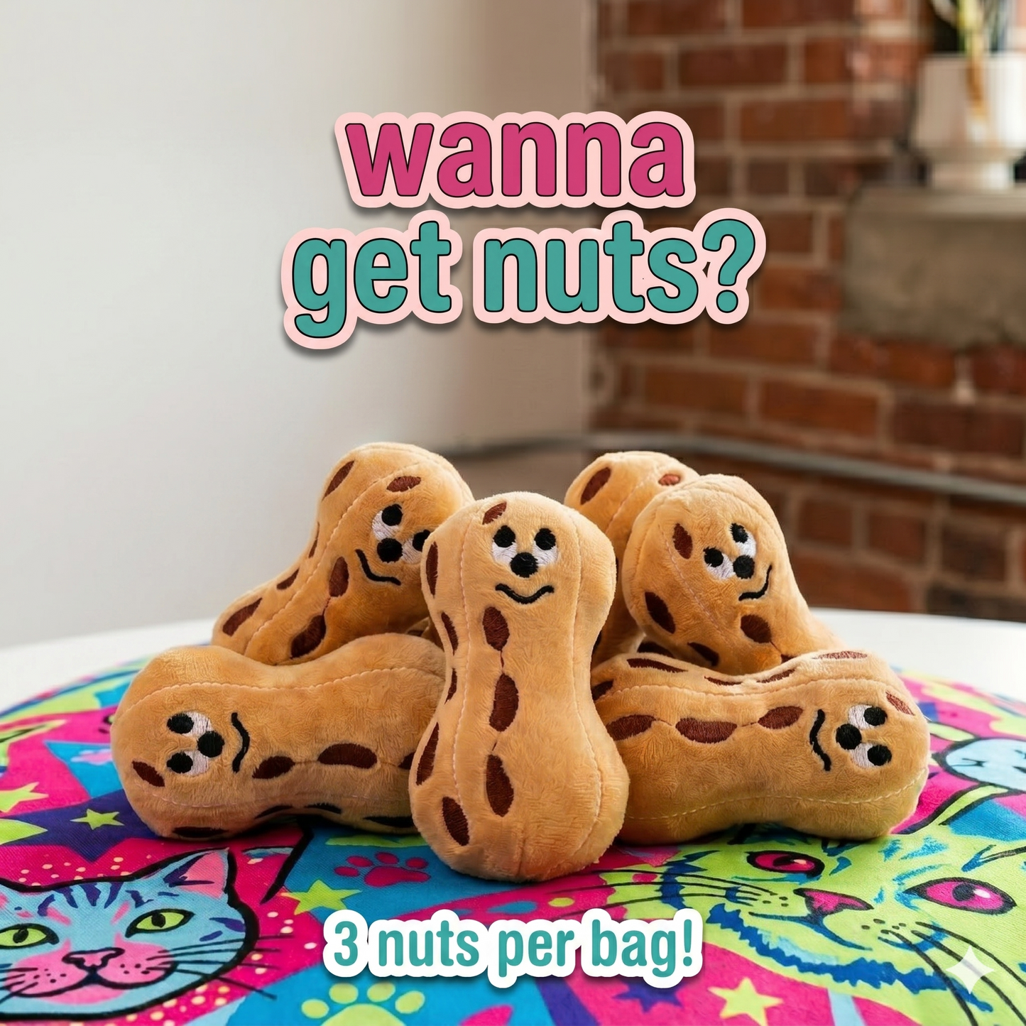 Peanut Party 3-Pack Catnip Cute Plush Cat Toys