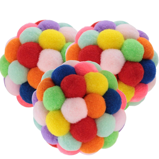 Smokey's Stash Cat Toy Plush Pom Cat Balls with Bells Inside