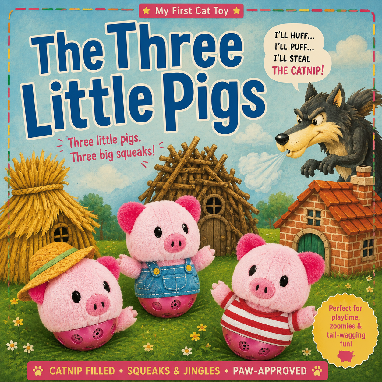 3 Little Pigs - Plush covered plastic toys with bell inside