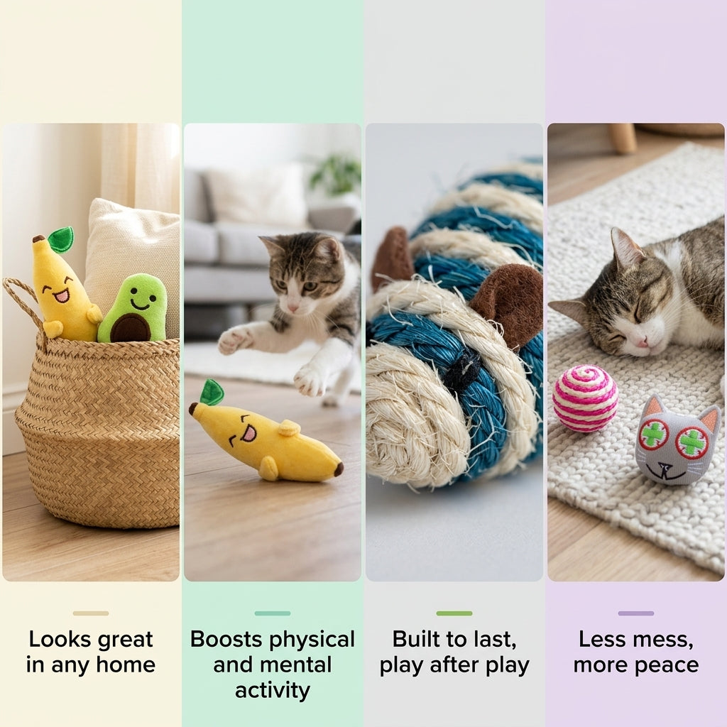 Smokey's Stash Catnip Filled Banana, Avocado, and Smokey Cat Toys with Sisal Mouse and Ball for Cats