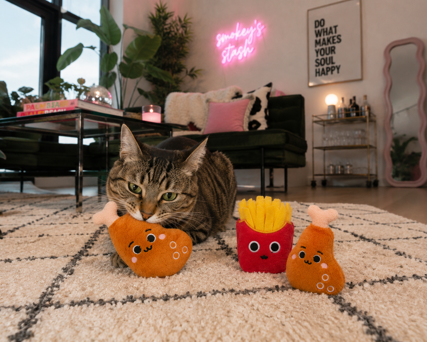 Smokeys Stash Catnip filled 2 Piece Chicken and Fries cat toys