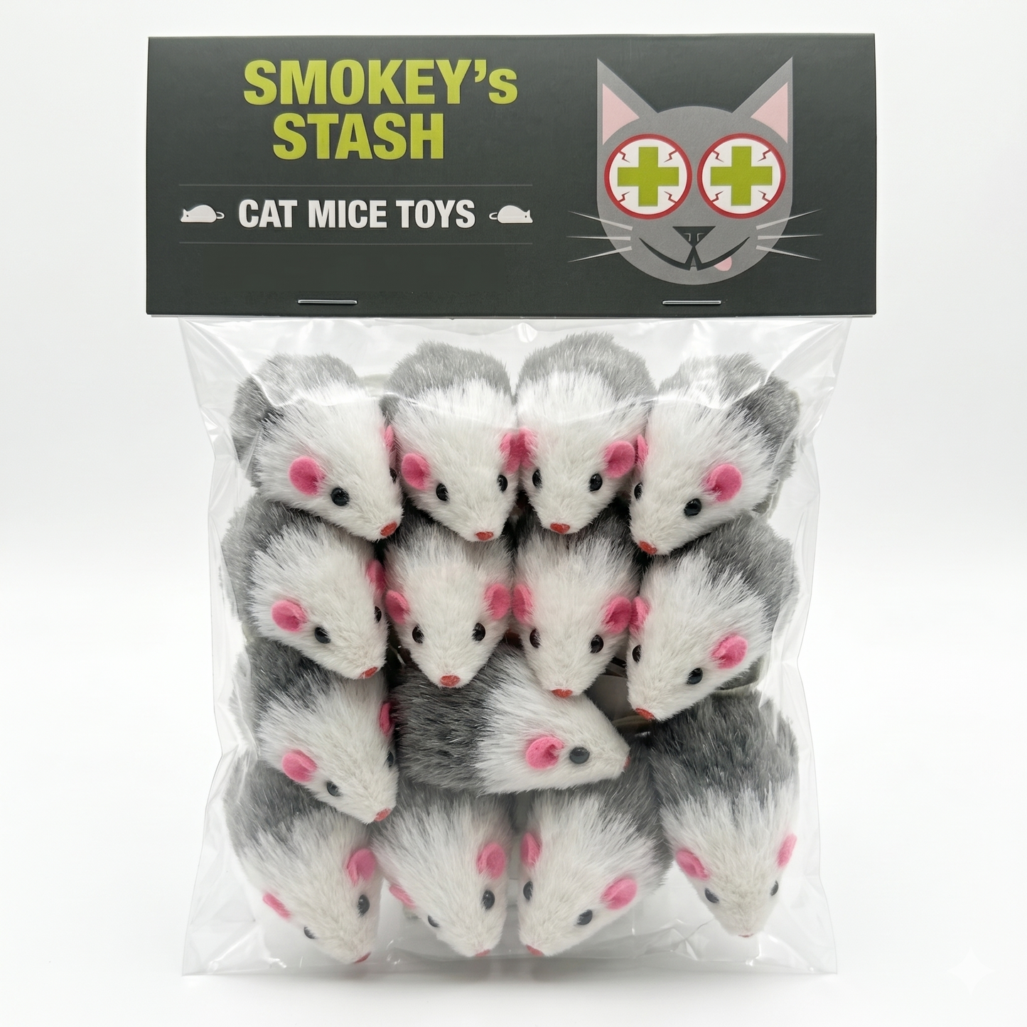 Gray and White Faux Fur Cat Mice Toy 12 Per Pack Multi Color Realistic Interactive Small Mouse with Rattle and Catnip Safe for Adult cats and kittens