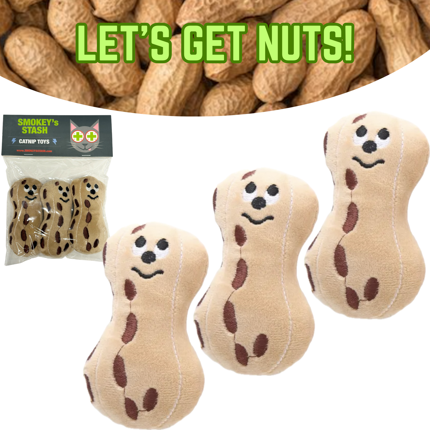 Peanut Party 3-Pack Catnip Cute Plush Cat Toys