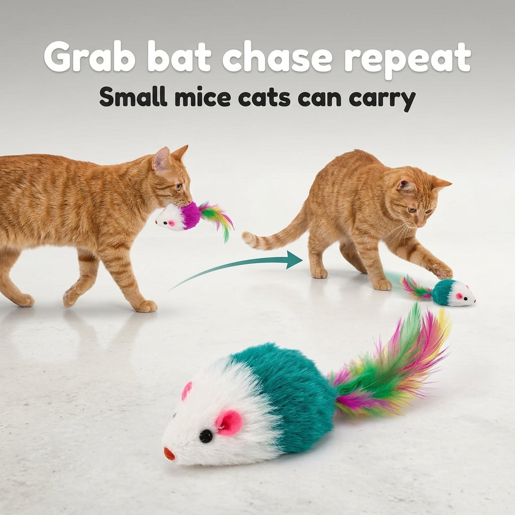 Faux Fur Cat Mice Toy 12 Per Pack Realistic Small Mouse with Rattle and Catnip Safe for Adult cats and kittens Multi Half Color Half White