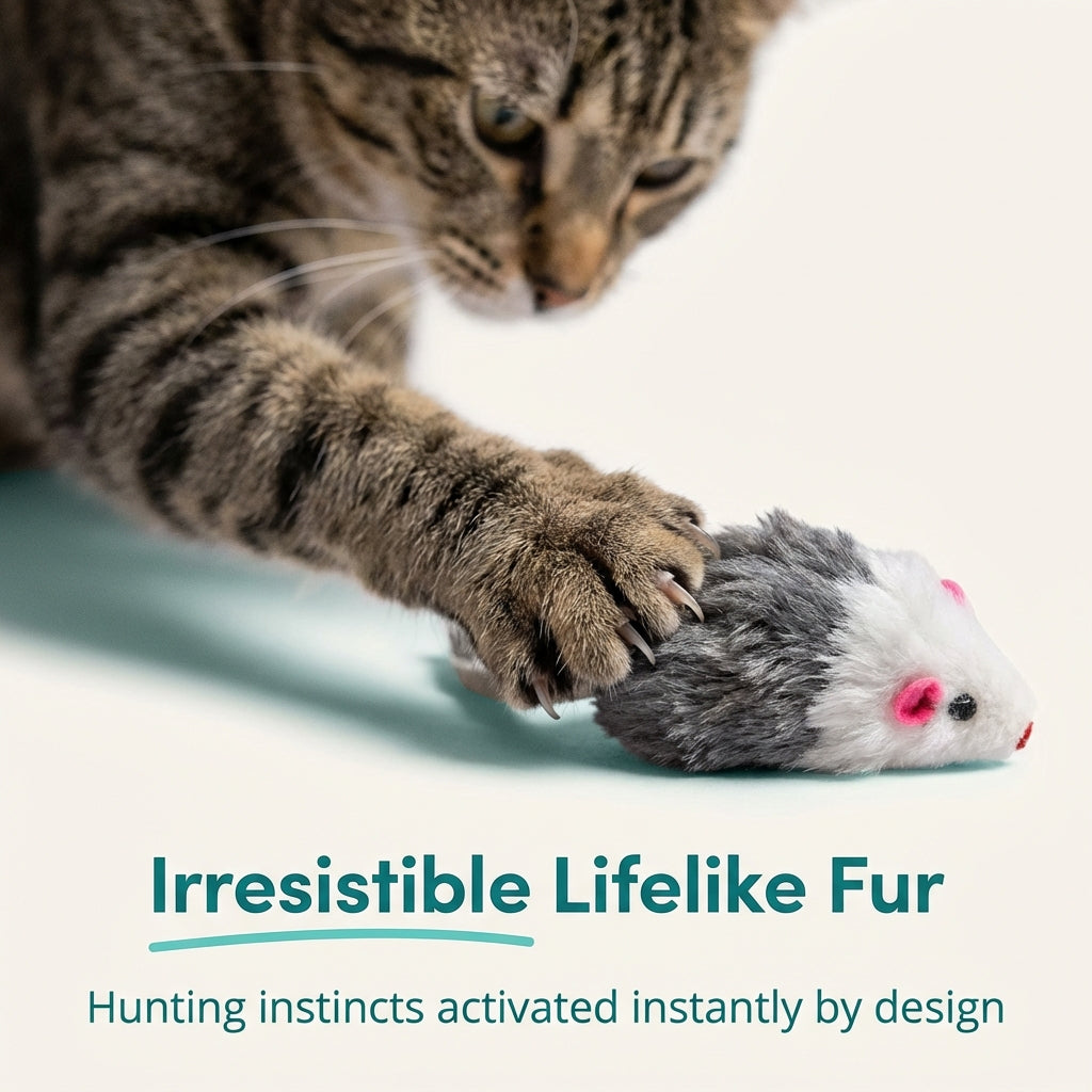 Gray and White Faux Fur Cat Mice Toy 12 Per Pack Multi Color Realistic Interactive Small Mouse with Rattle and Catnip Safe for Adult cats and kittens