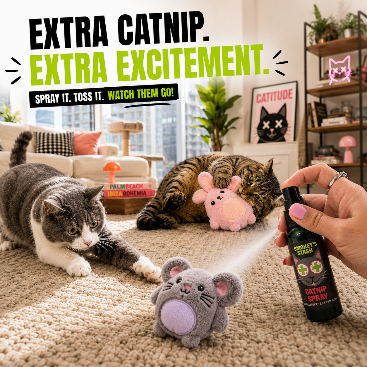 Smokey's Stash Bunny and Mouse Catnip Filled Toys