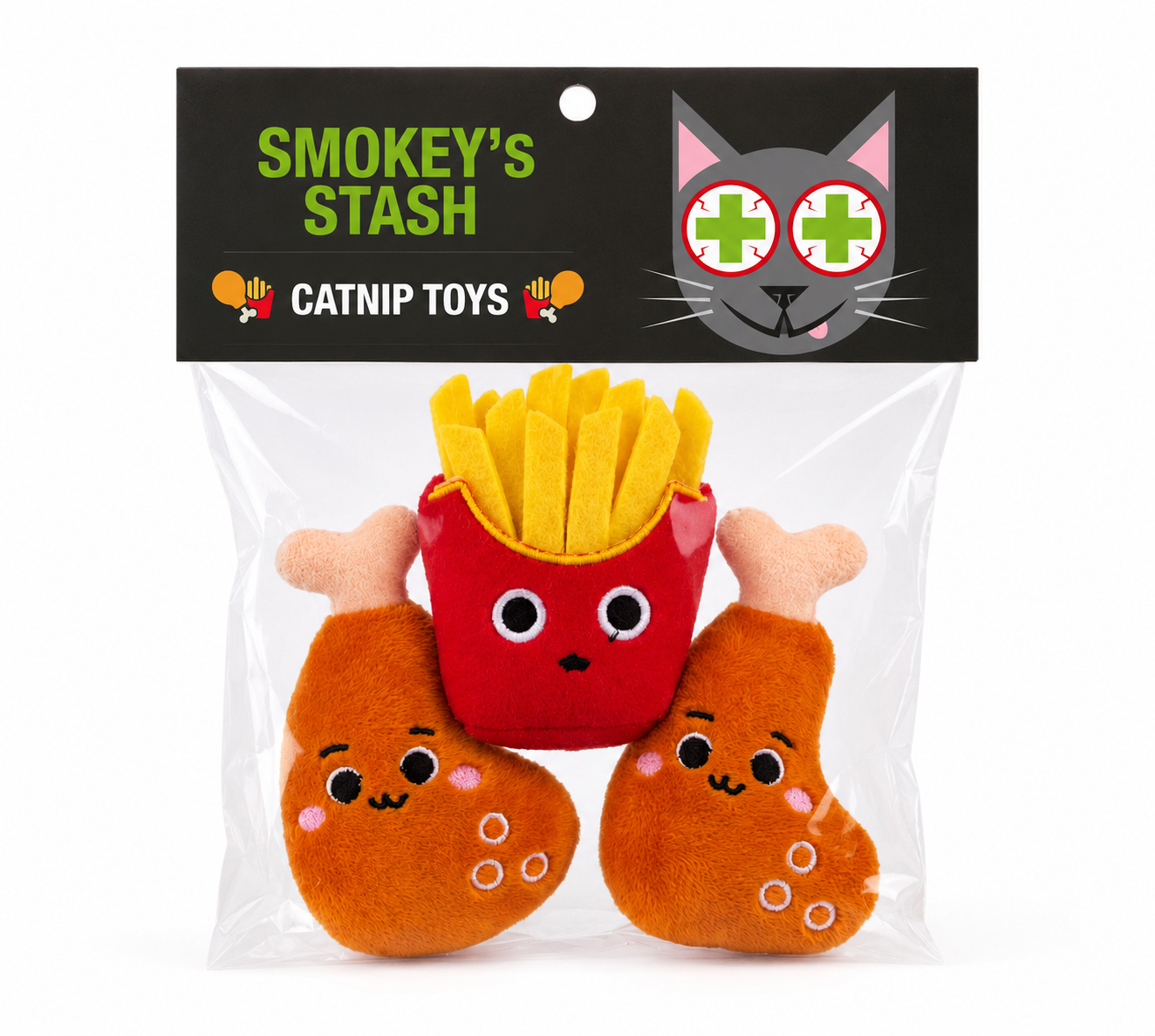 Smokeys Stash Catnip filled 2 Piece Chicken and Fries cat toys