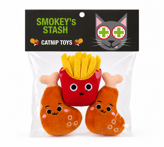 Smokeys Stash Catnip filled 2 Piece Chicken and Fries cat toys