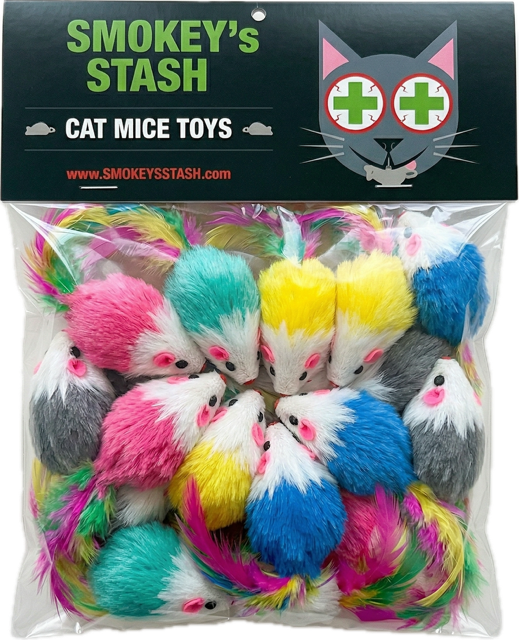 Faux Fur Cat Mice Toy 12 Per Pack Realistic Small Mouse with Rattle and Catnip Safe for Adult cats and kittens Multi Half Color Half White