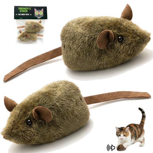 Smokey's Stash 2 pack Squeaky Mice - pull and play!