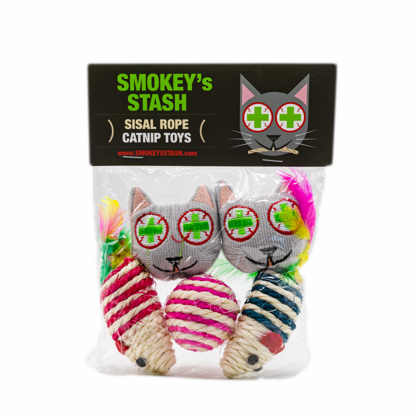 Smokey's Stash Catnip filled toys with Sisal Rope Mice and ball