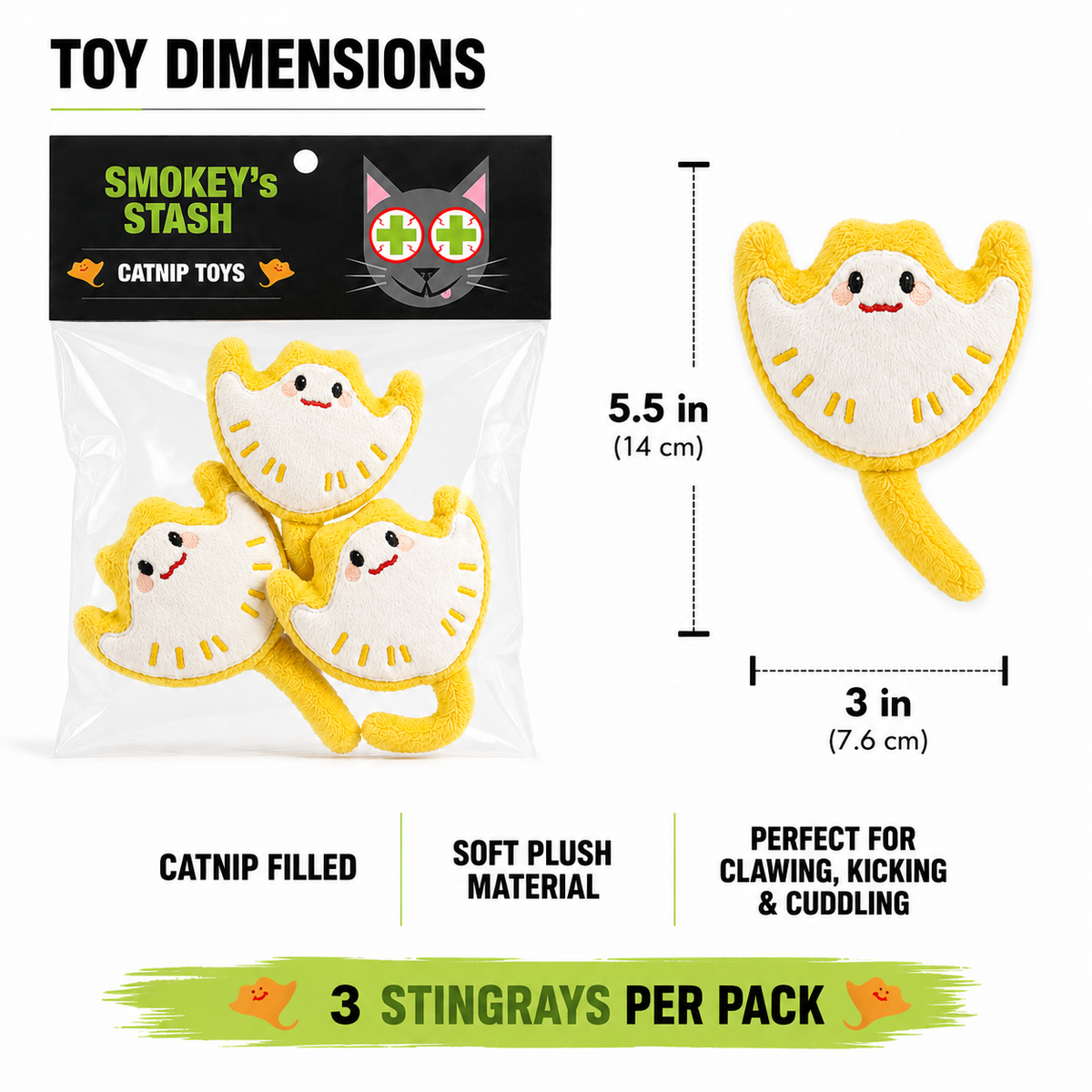 Smokey's Stash Catnip Filled Stingrays 3 per pack!