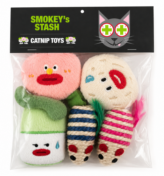 Smokey's Stash Catnip Filled Veggies with Sisal Mice
